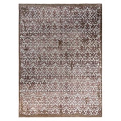 Traditional Ikat Hand Knotted Abstract Silk & Wool Brown Area Rug 9' 1" x 12' 1"