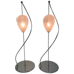Italienische Hängelampen aus Murano-Glas und Chromsockel - ein Paar