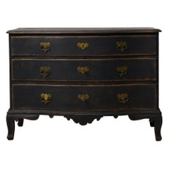 Elegante schwedische antike Barockkommode, schwedisch, schwarz lackiert, Distress