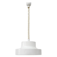 1960's Anders Pehrson Inspired Height Adjustable Mod White Enameled Pendant Lamp