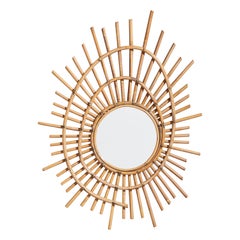 French Designer, Freeform Mirror, Bamboo, Brass, France, 1950s