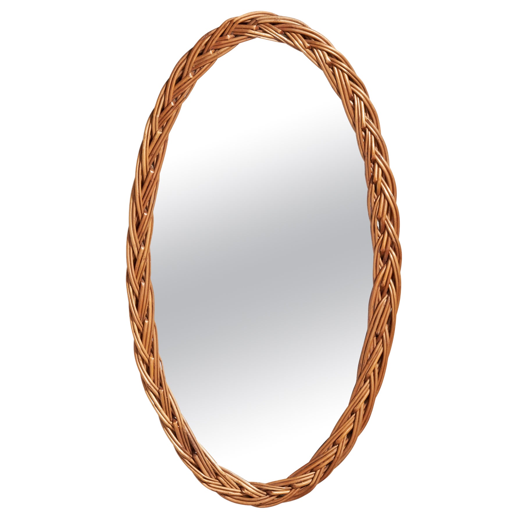 Italienischer Designer, Wandspiegel, Rattan, Italien, 1960er Jahre