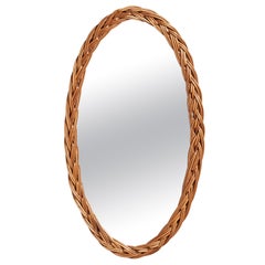 Italian Designer, Wall Mirror, Rattan, Italy, 1960s