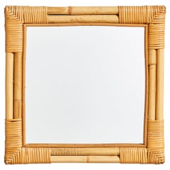 Italian Designer, Wall Mirror, Bamboo, Rattan, Italy, 1960s