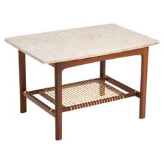 Folke Ohlsson Dux Sweden Travertine Teak Cane Side End Table Mid Century