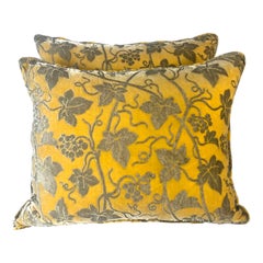 Rare Pair of Edera Patterned Fortuny Velvet Textile Pillows