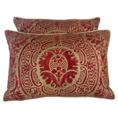Pair of Orsini Patterned Fortuny Textile Pillows w/ Velvet Backs