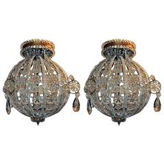 Schöne Paar italienische Perlen Kristall Globe Flush Mounts Fixture Kronleuchter