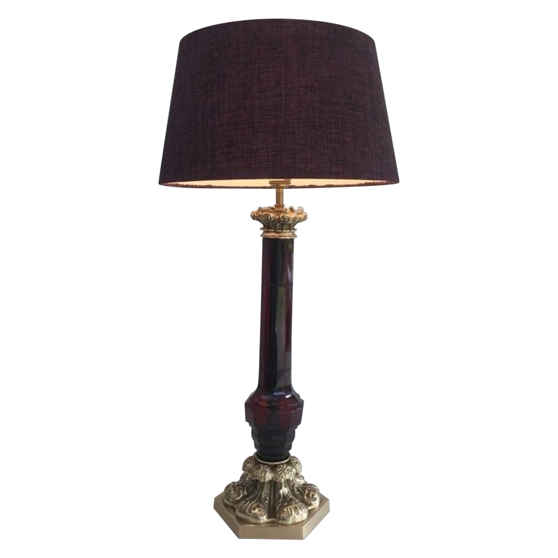 Dark red cristal and bronze table lamp by Cristal & Bronze Paris. Circa 1940