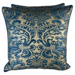 Pair of Vibrant Blue & Gold Metallic Fortuny Textile Pillows