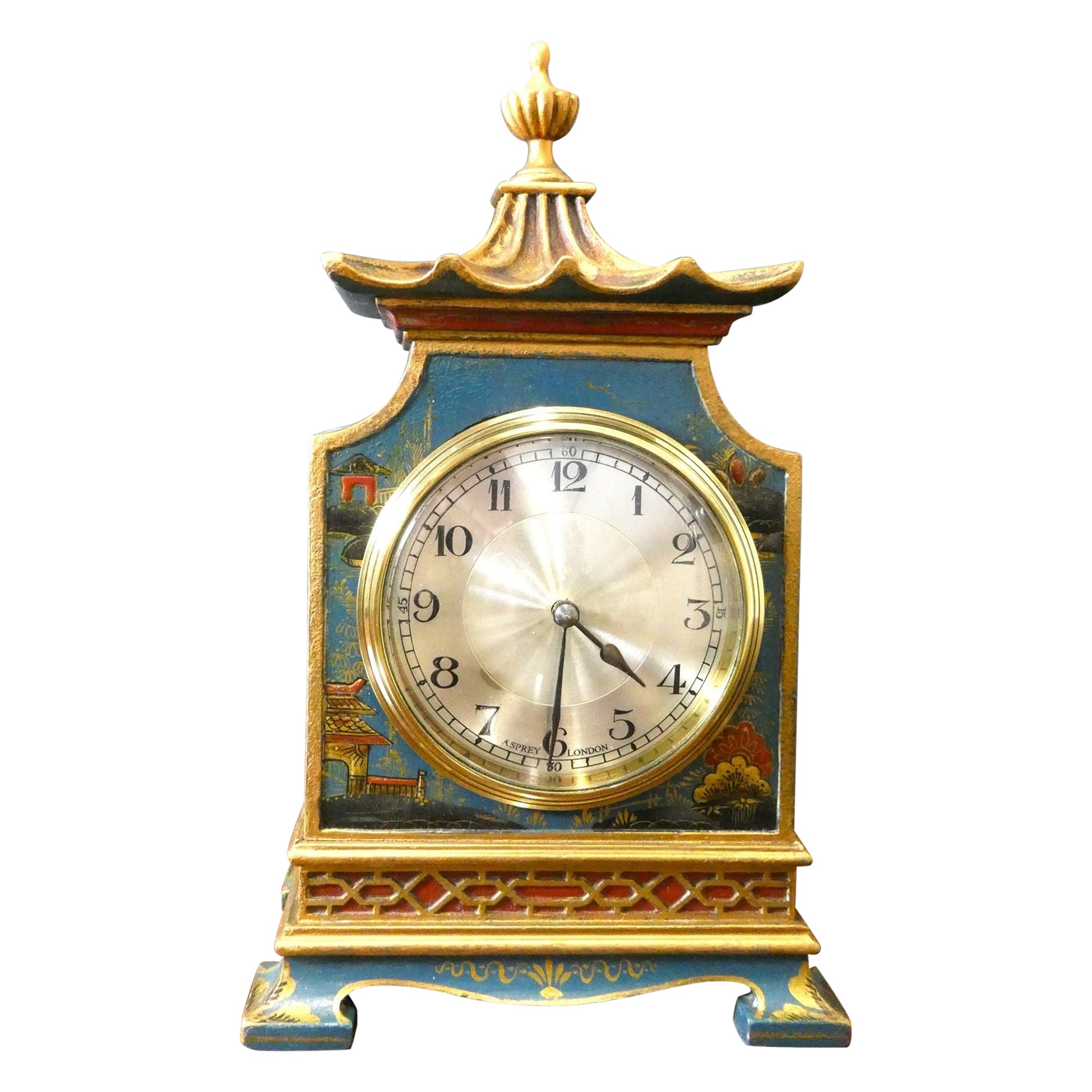 Reloj de chimenea con pagoda azul decorada con Chinoiserie, Asprey London