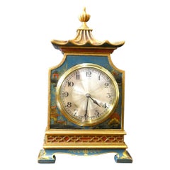 Antique Chinoiserie Decorated Blue Pagoda Top Mantel Clock, Asprey, London