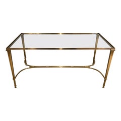 Neoklassizistischer Couchtisch aus Messing im neoklassischen Stil mit Regal aus klarem Glas von Maison Jansen