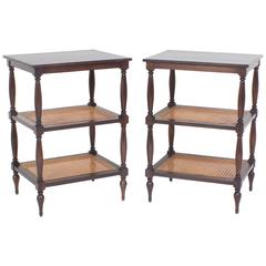 Pair of British Colonial Style Three-Tiered Mahogany Stands