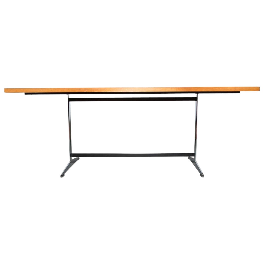 Tavolo da conferenza in stile Gispen con piano in teak e base cromata