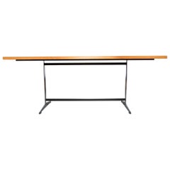 Tavolo da conferenza in stile Gispen con piano in teak e base cromata