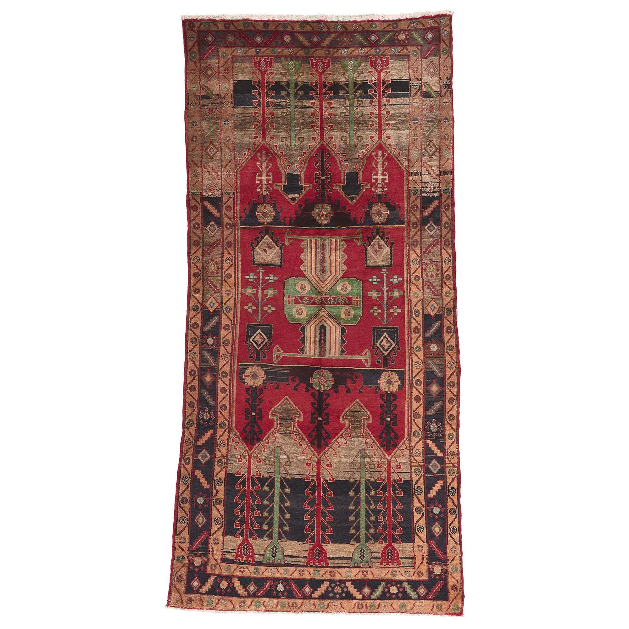 Vintage Red Persian Nahavand Hamadan Carpet with Mid-century Modern Style