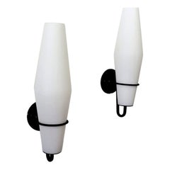 Single Philips Milk Glass and Black Enameled Metal Wall Sconce