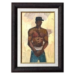 Vintage Boho Original Oil Painting of Man, Framed