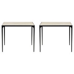 Pair of Large 'Esquisse' Wrought Iron and Macaubas End Tables by Design Frères