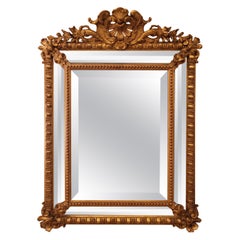 Antique French Giltwood Paneled Mirror with Beveling, Circa 1880.