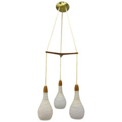 Mid-Century Teak and Glass Pendant Chandelier Attributed to Luxus of Sweden