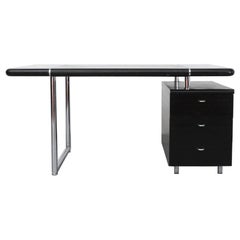 1970's Josef & Leopold Quittner Inspired Bauhaus Style Desk in Black & Chrome