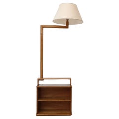 Guillerme and Chambron Inspired Stand Lamp with Table and Bookshelf in Oak (lampe sur pied, table et étagère en chêne)