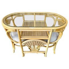 Coastal Style Rattan and Wicker Two Seat Breakfast /Dinette Set. Circa 1980s