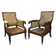 Matched Pair of Regency Mahogany Caned Bergere