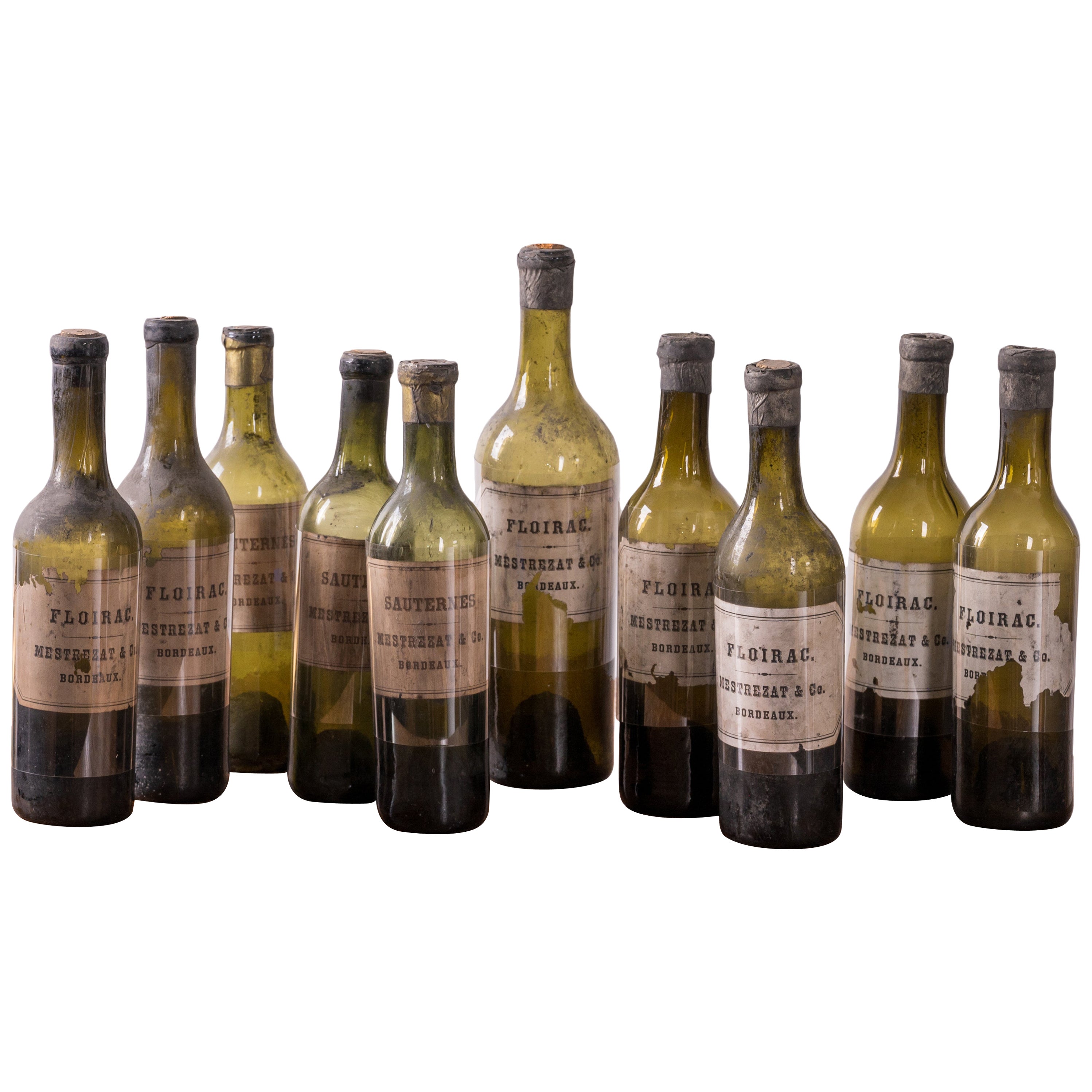 10 Mestrezat & Co. Bottiglie di Bordeaux Floirac e Sauternes, 1870 ca.