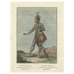 Antique Iroquois Warrior: 1783 Engraving by Teodoro Viero of a Native of Northern Canada
