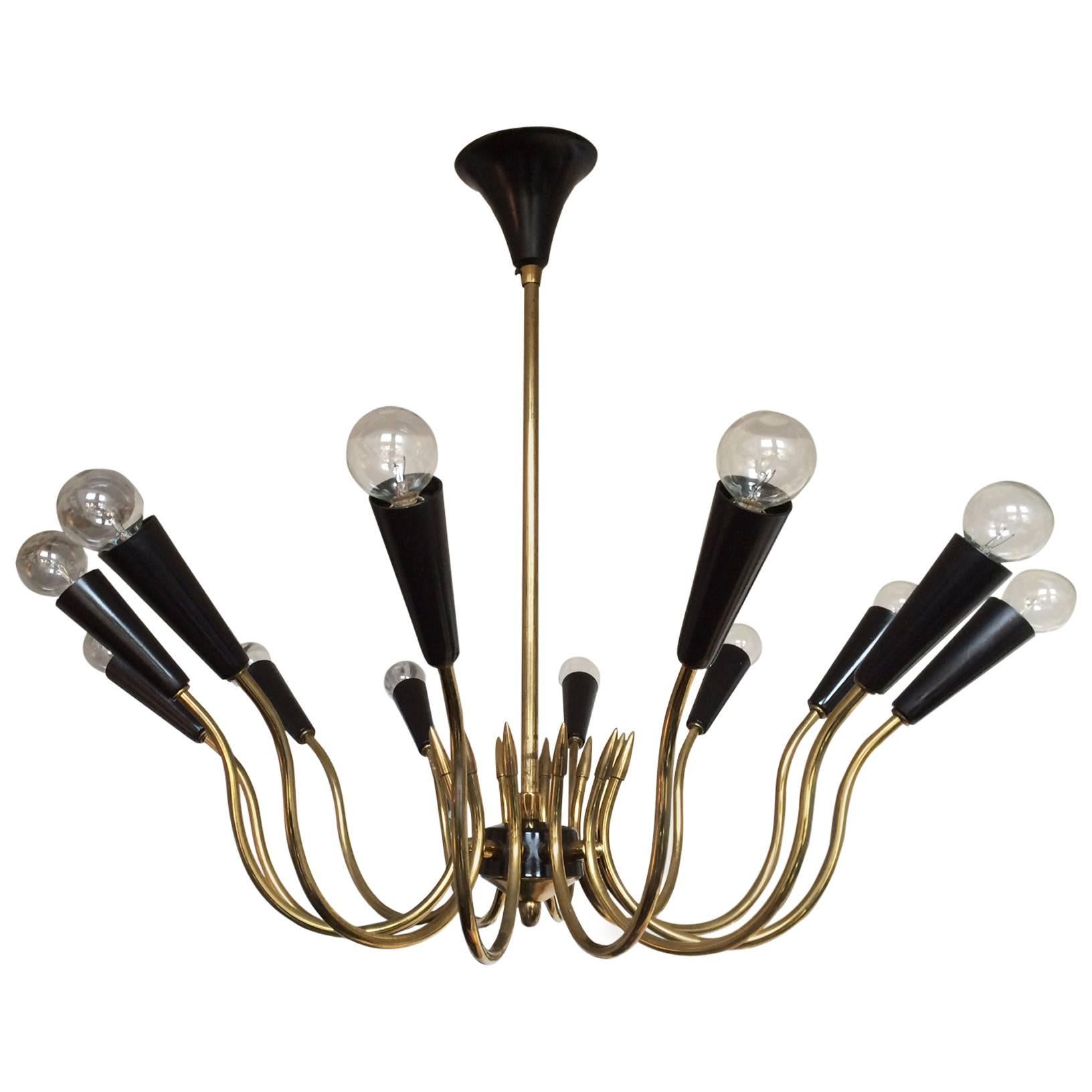 Vintage Italian 12-Arm Brass Chandelier