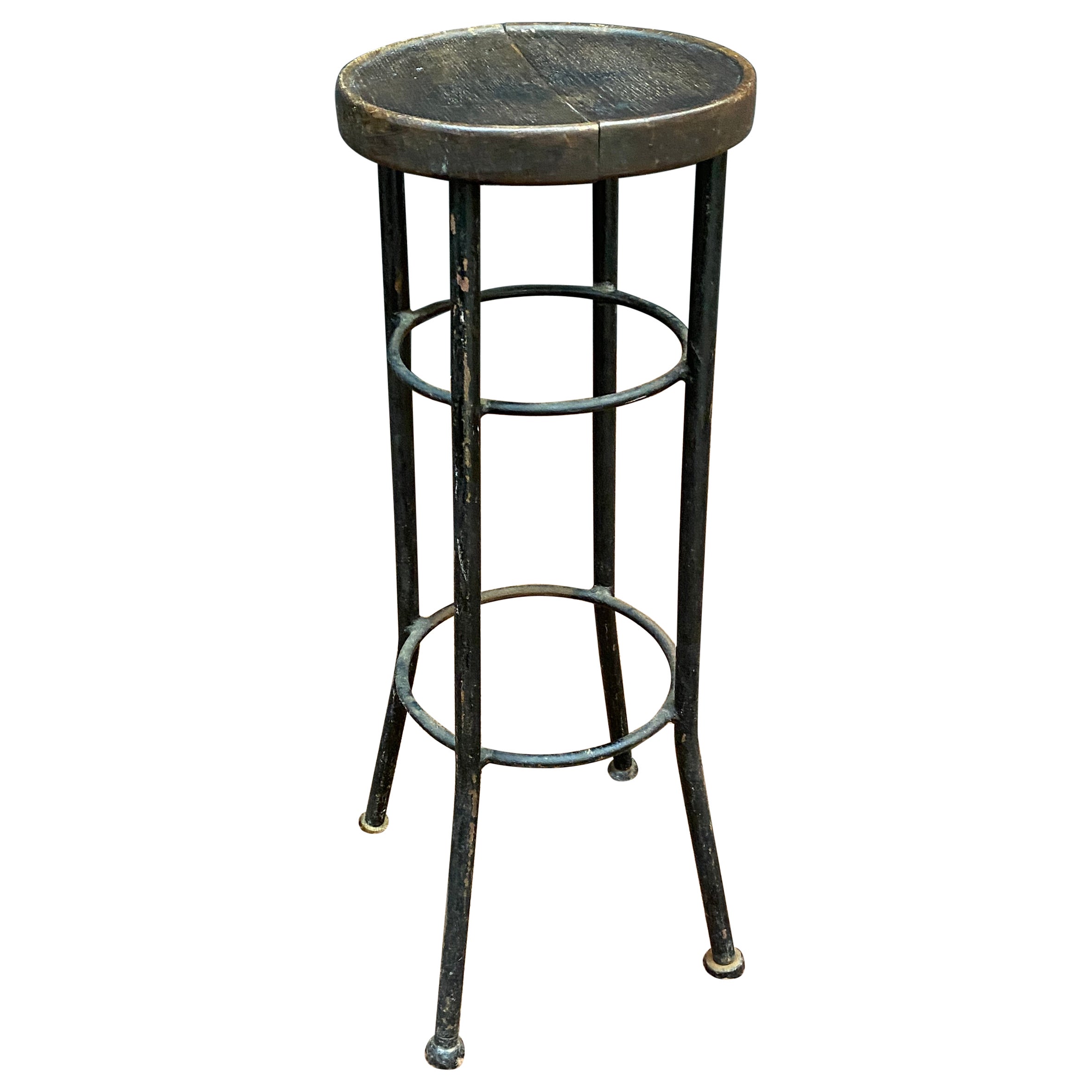 Tabouret moderniste Art Déco circa 1930 en bois et métal peint patins en bois.