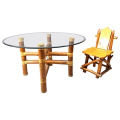 Vintage bamboo dining table, 1970s