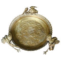 19th Century Bronze Centrepiece Engraved with Figures and Hold by Crane Birds