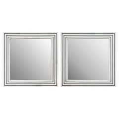 Pair of Square Black and White Tessellated Wall Mirrors