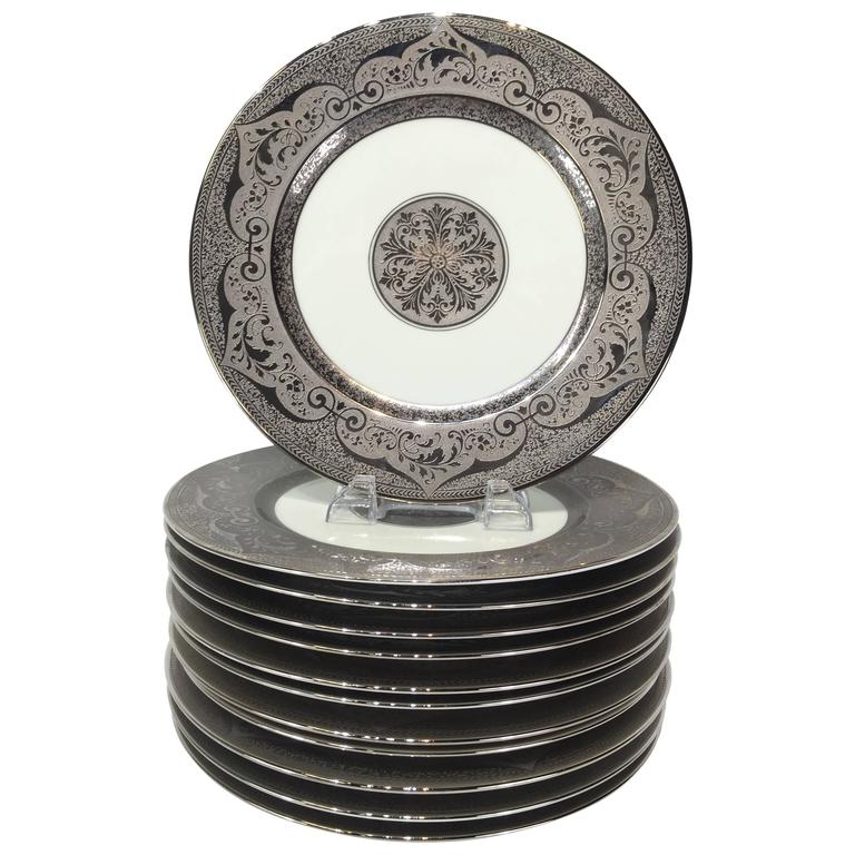 12 Platinum Encusted Service Plates For Sale at 1stdibs