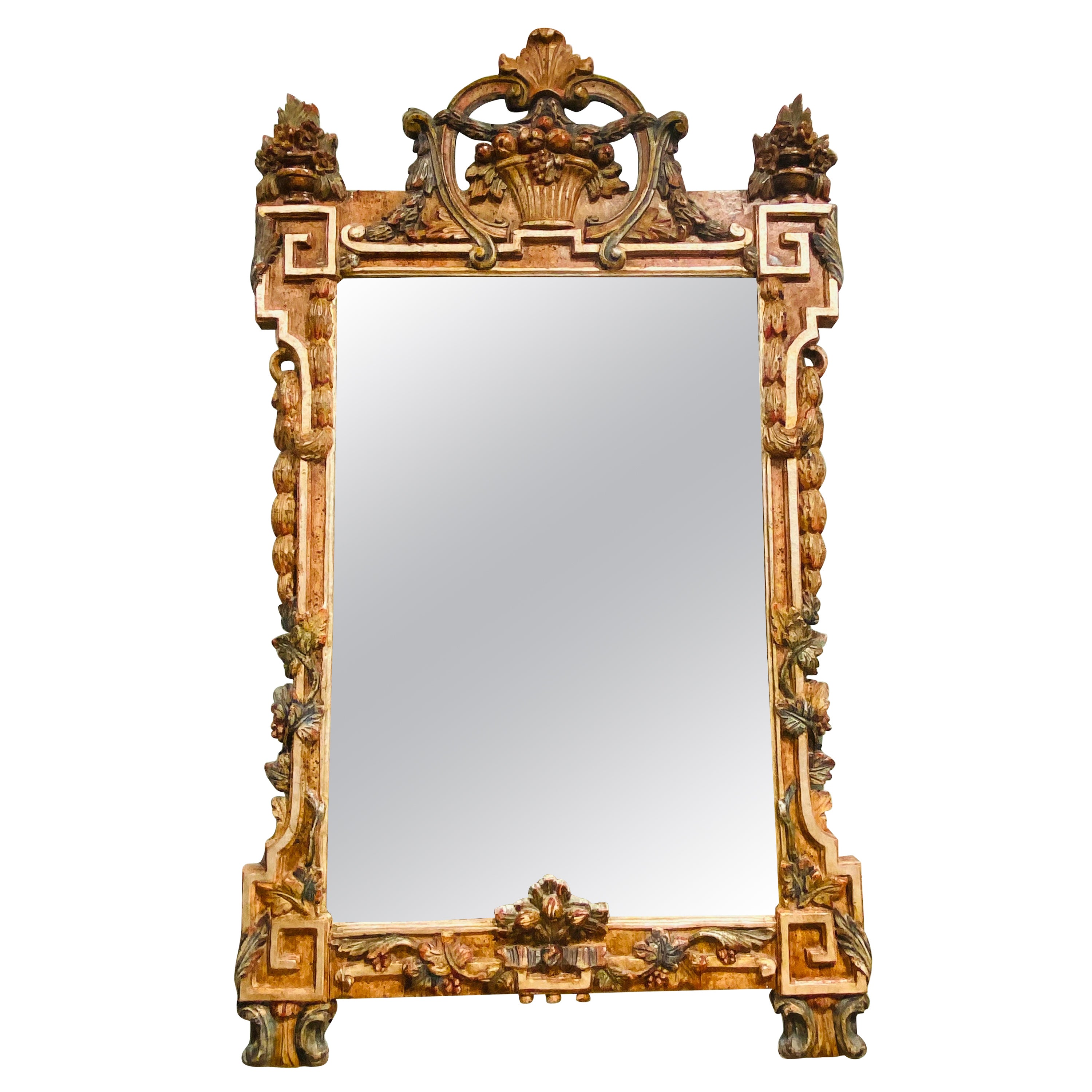 Late 20th century hand painted French rococo style wall mirror