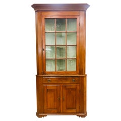 Antique mid 19th century handmade American Cherrywood corner cabinet