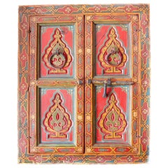 1970s Decorative Wooden Window in Moorish Style Hand Painted in Red Colors