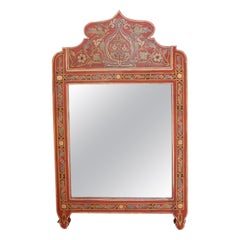 Hand-painted Moorish Style Wooden Wall Mirror with Decorations in red colors