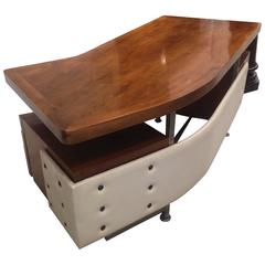Upholstered Mid-Century Boomerang Modern Wood Desk