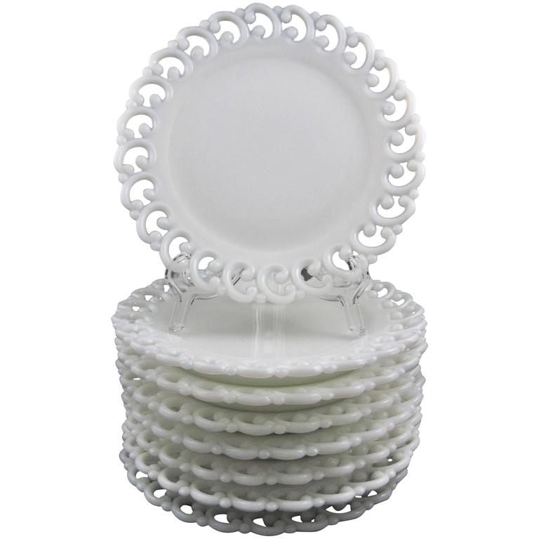 Lace Edged American Milk Glass Dinner Plates, Set of Eight at 1stDibs