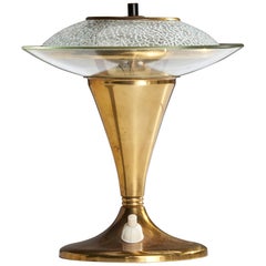Designer italien, petite lampe de bureau, laiton, verre, Italie, années 1950