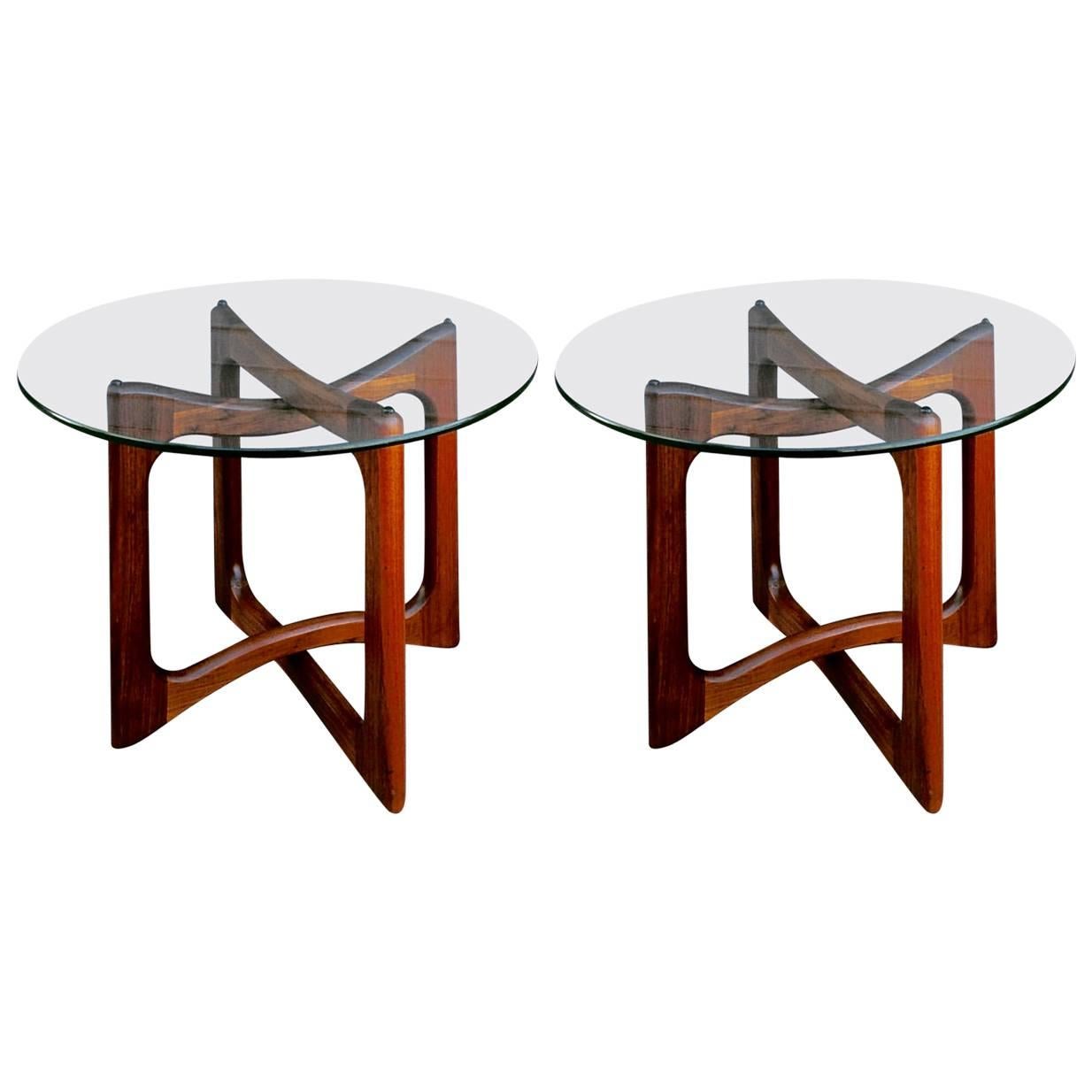 Pair of Walnut and Glass End Tables by Adrian Pearsall