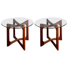 Pair of Walnut and Glass End Tables by Adrian Pearsall