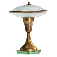 Designer italien, petite lampe de bureau, laiton, verre, Italie, années 1940