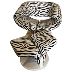 Vintage Pierre Paulin Ribbon Style Chair and Ottoman Footstool Zebra 