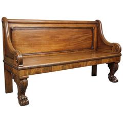 Irish William IV Carved Mahogany Hall Bench